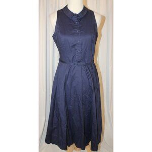 Gal Meets Glam ROSE Shirt Dress Size 8 Navy Blue Sleeveless Cotton Poplin Belted